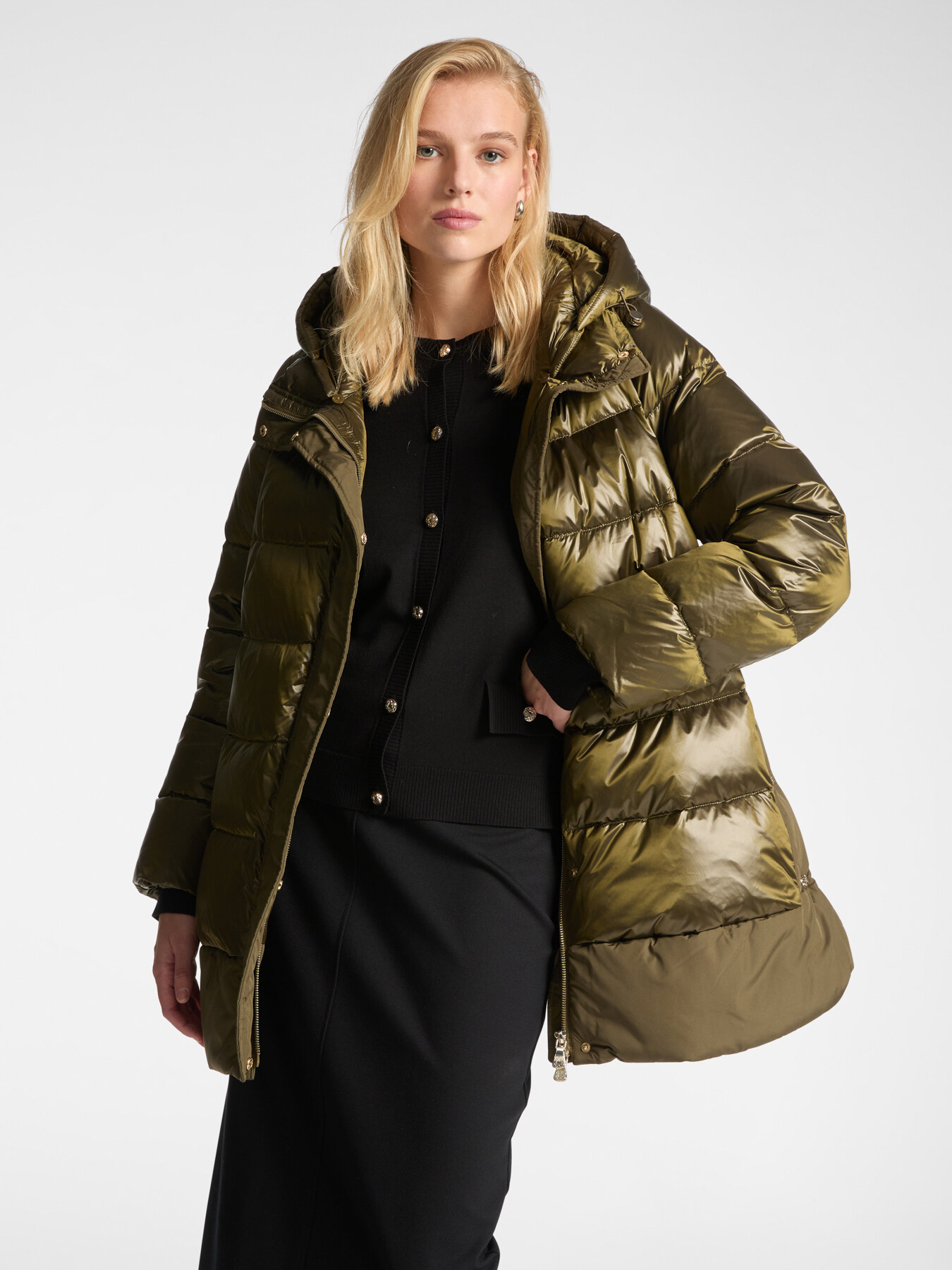 Down jacket in iridescent nylon with side snap buttons image number 0