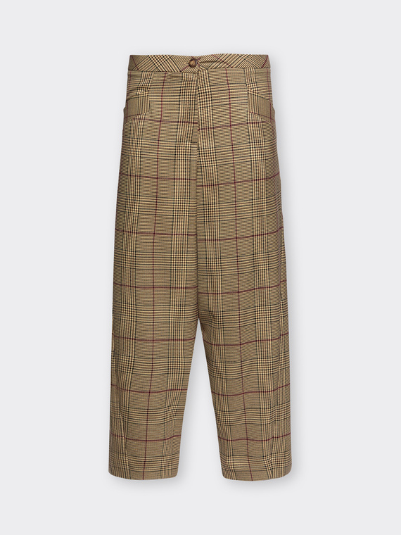 Cropped check gabardine trousers