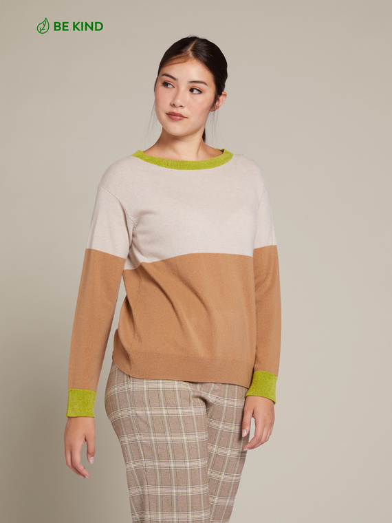 Jersey de pura lana cardada colour block
