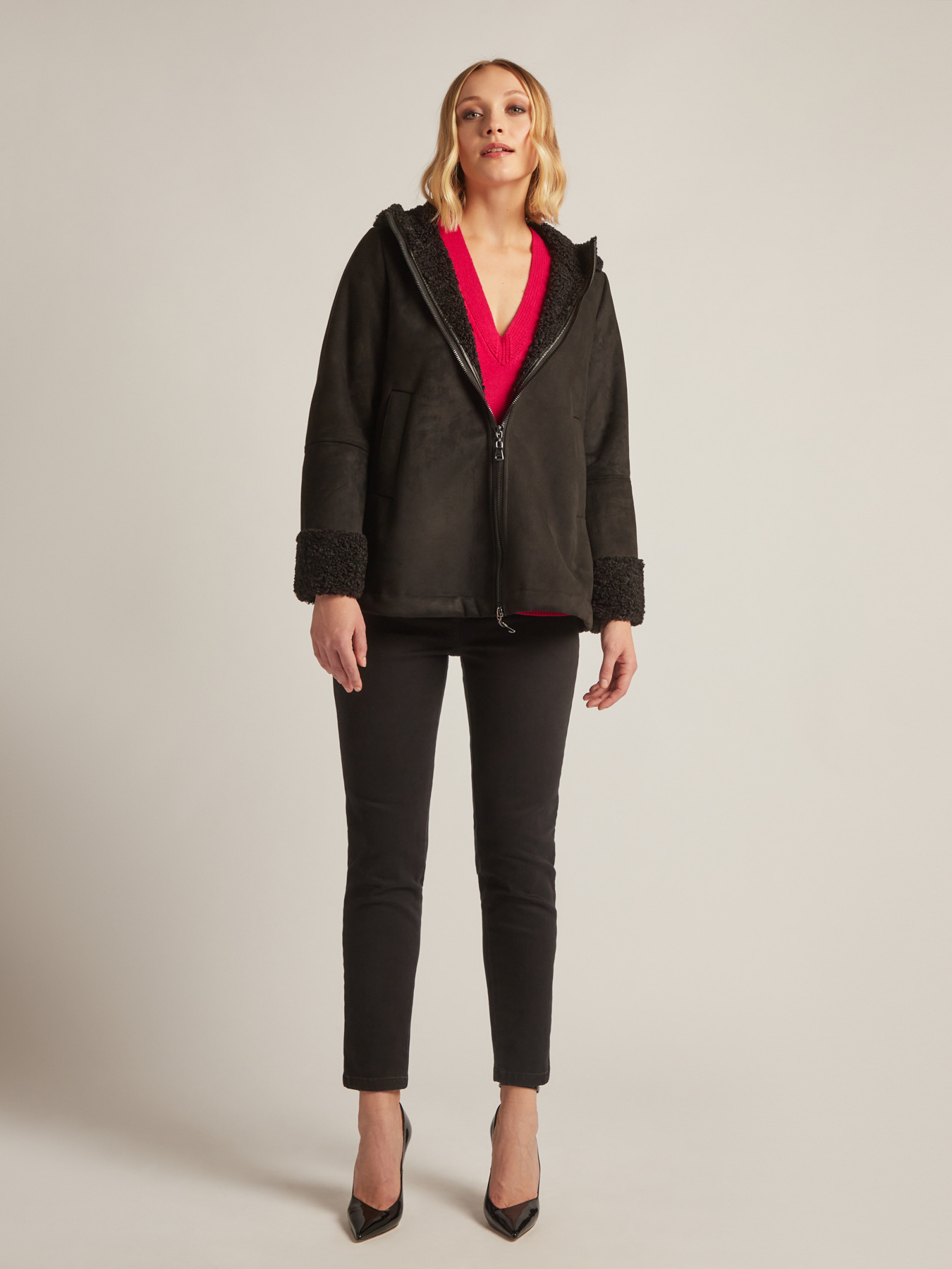 Coat in sheepskin-effect fabric image number 2