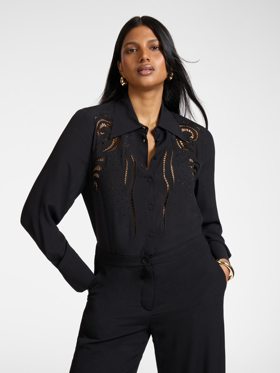 Viscose shirt with openwork embroidery