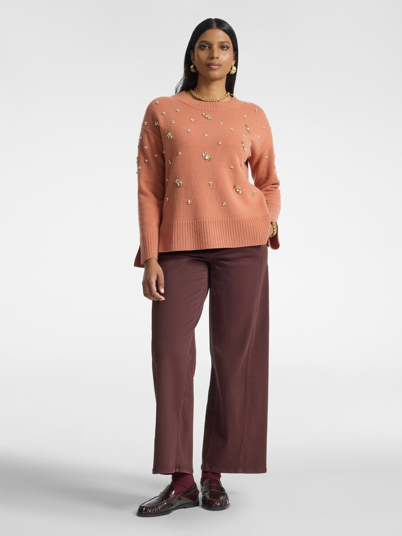 Pure wool crew neck sweater with embroidery image number 2