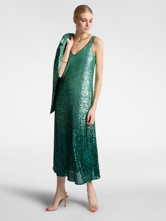 Elena Mirò - Abito lungo full paillettes Donna, Verde Taglia: 50