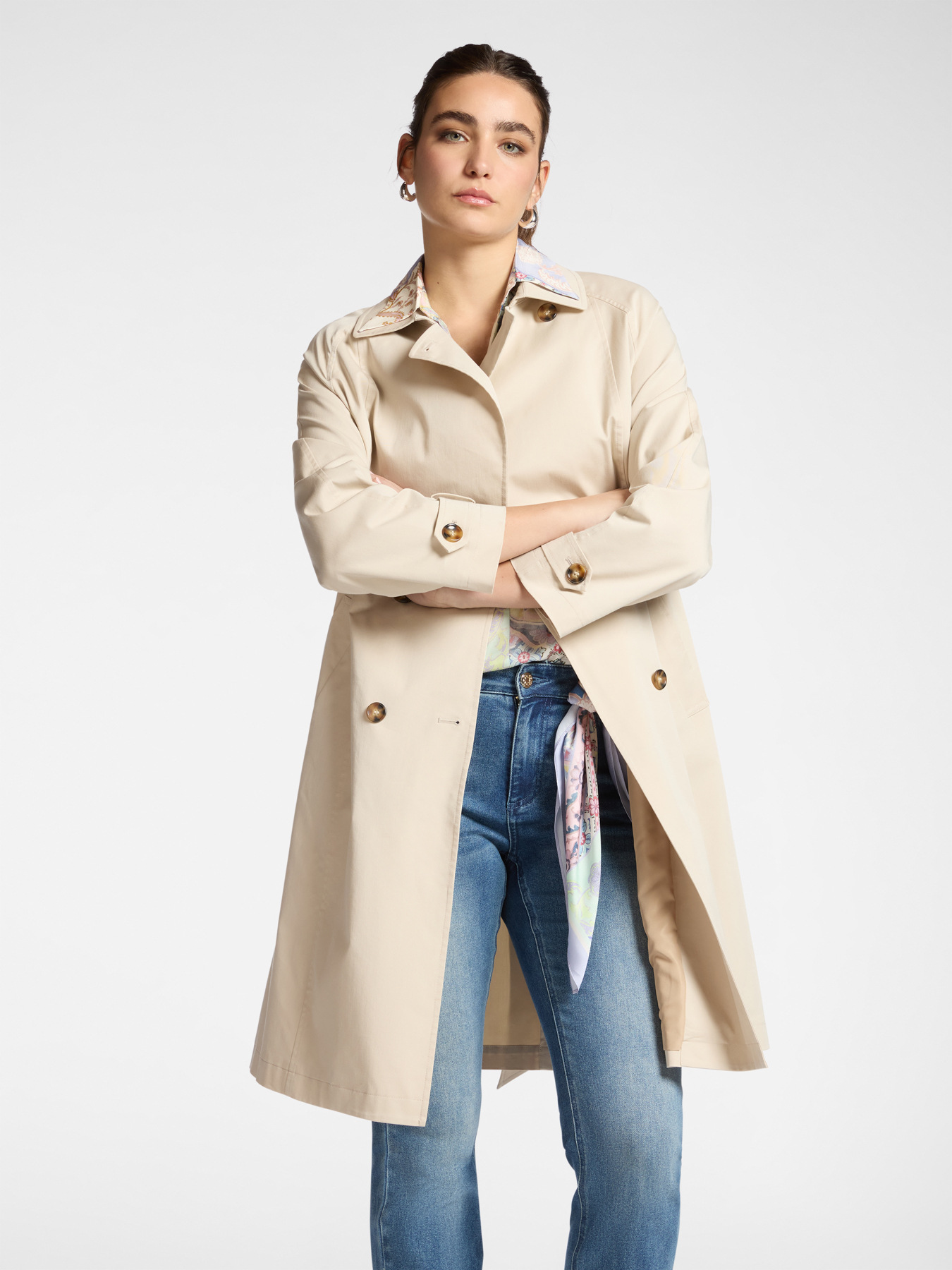 Double-breasted gabardine trench coat image number 0