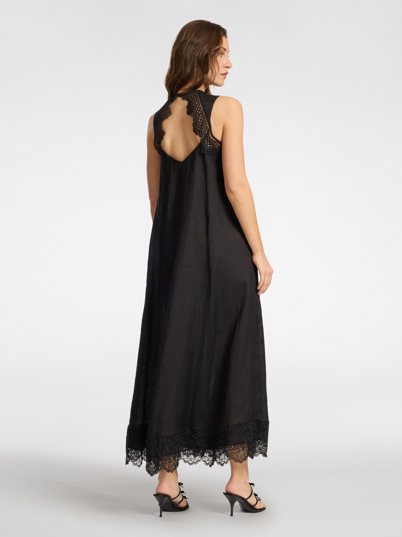 Long linen dress with lace image number 1