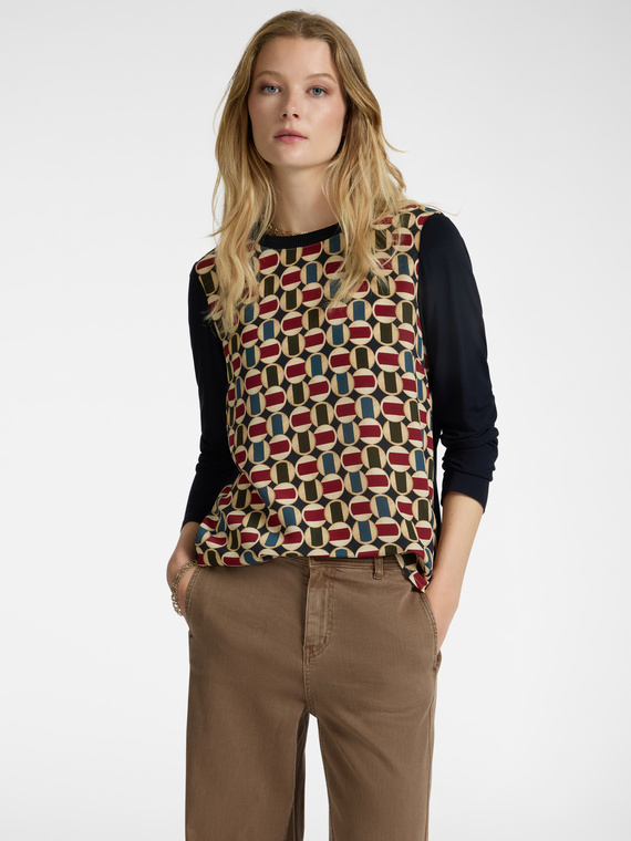 T-shirt with printed silk front