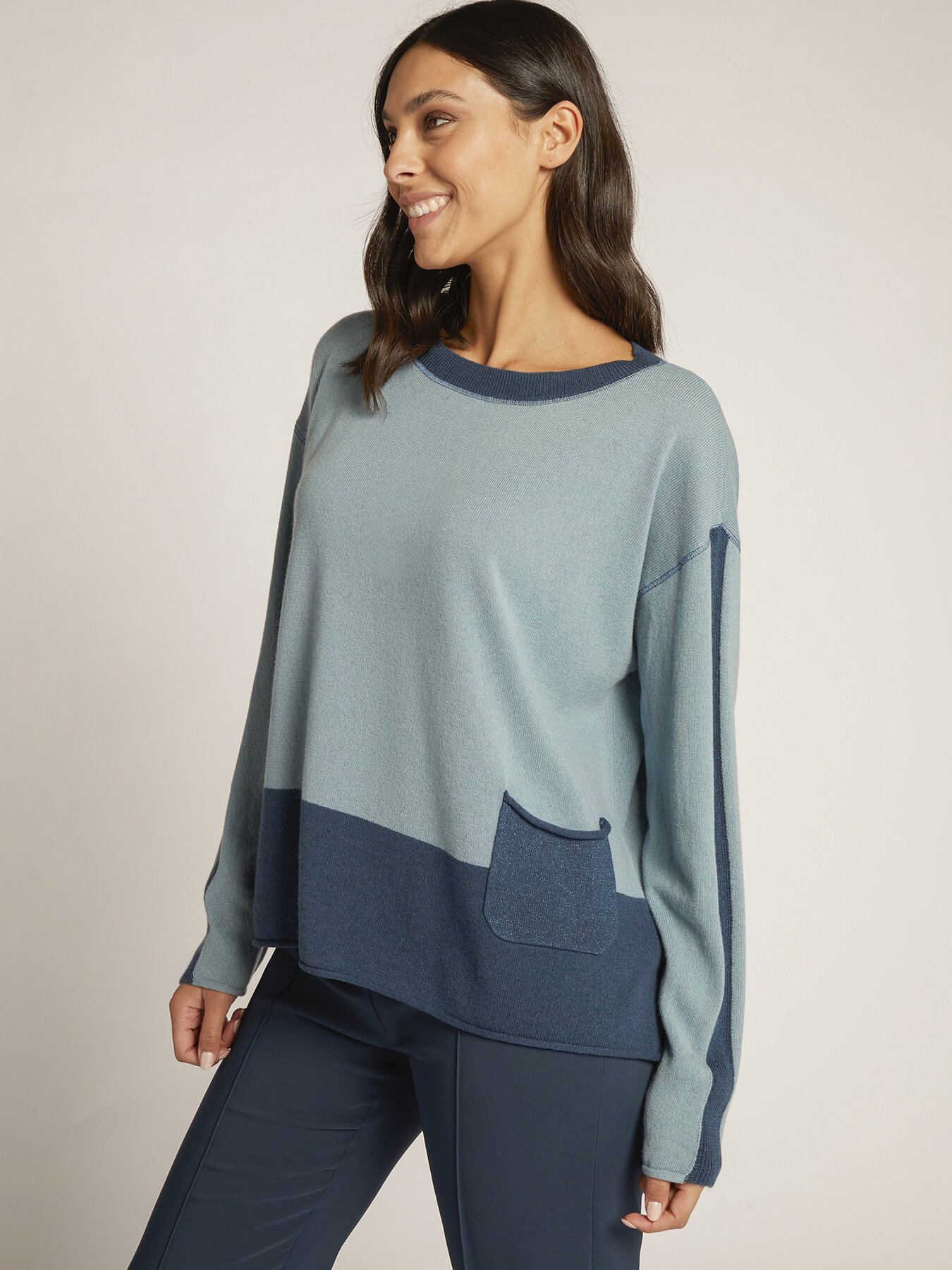 CARDED WOOL WITH LUREX COLOUR BLOCK SWEATER image number 0