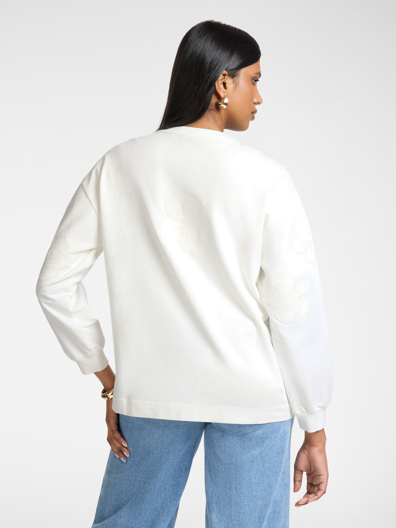 Sudadera de cuello redondo en algod&oacute;n con bordados image number 1