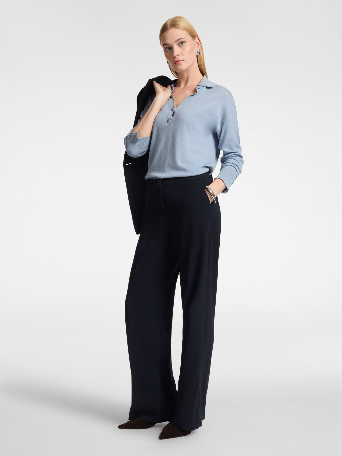 Palazzo pants in cotton blend cr&ecirc;pe image number 0