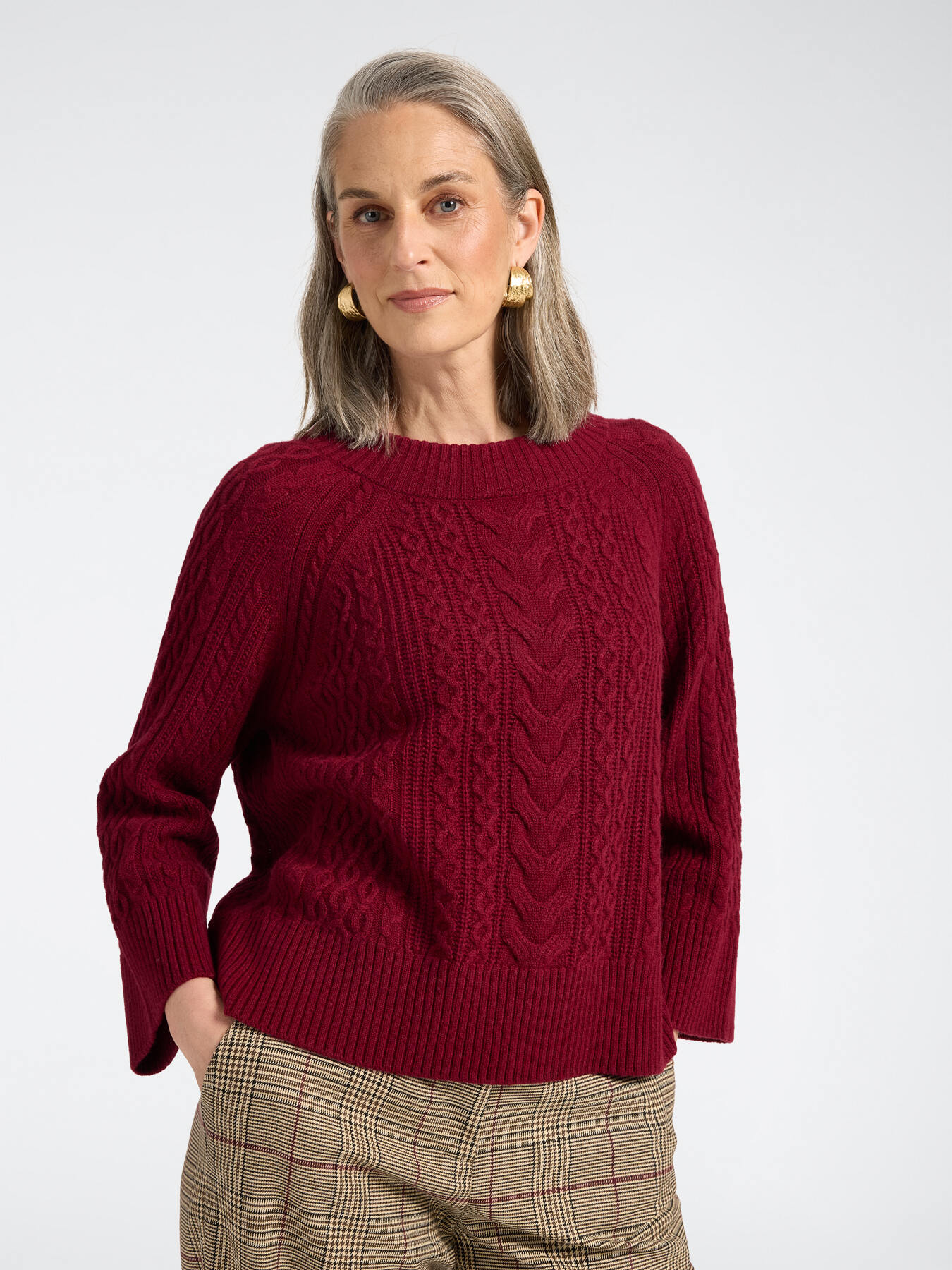 Zopfmuster-Pullover aus reiner Wolle image number 0