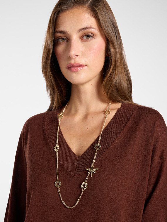 Long necklace with dragonfly and Monogram pendants