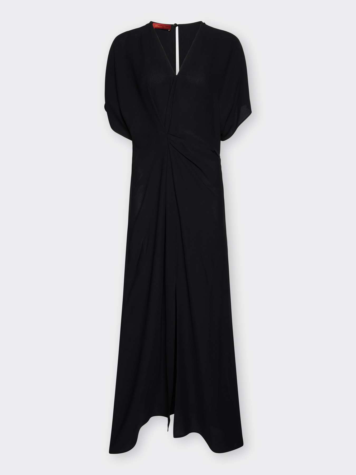 Long cr&ecirc;pe de chine dress with draping