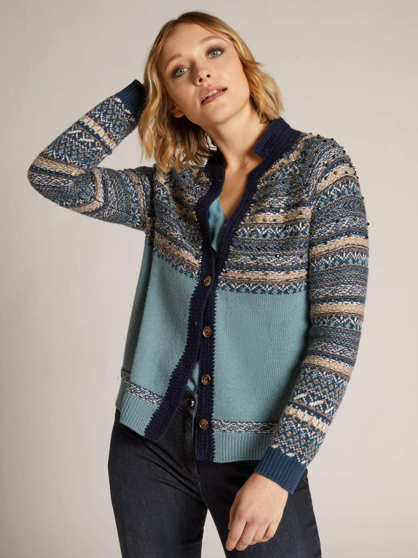 Cardigan jacquard ricamato image number 0