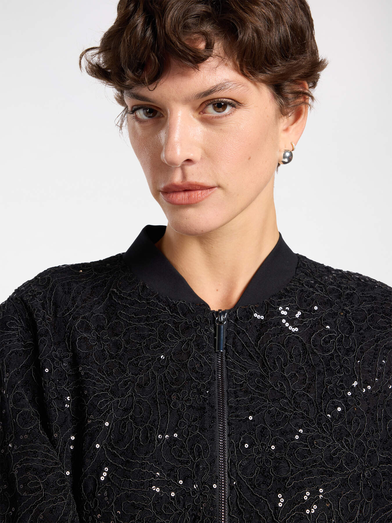 Lace and sequins bomber jacket image number 3