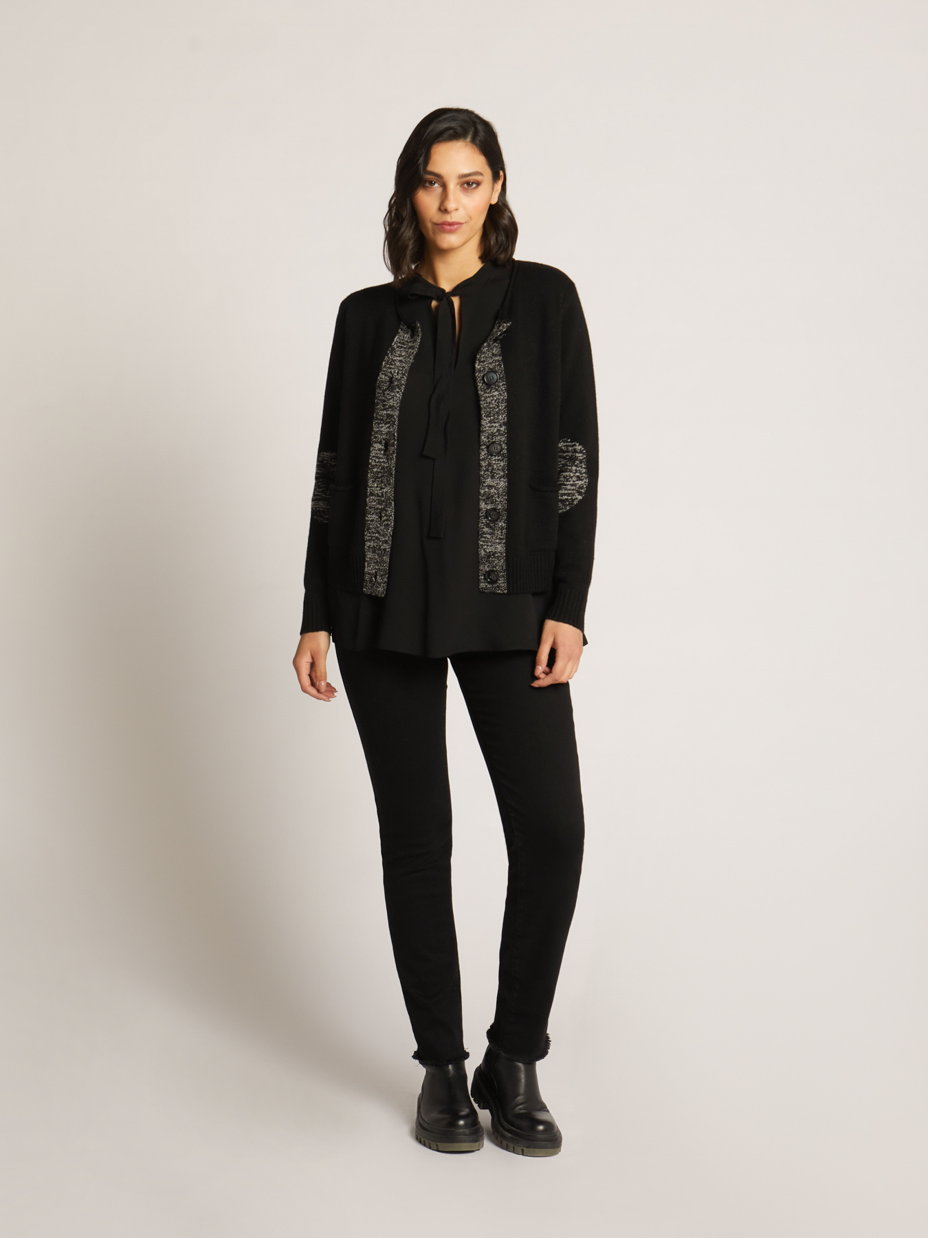 CARDIGAN GIROCOLLO CON TOPPE MOULINE' image number 0