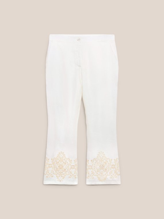 Embroidered linen trousers