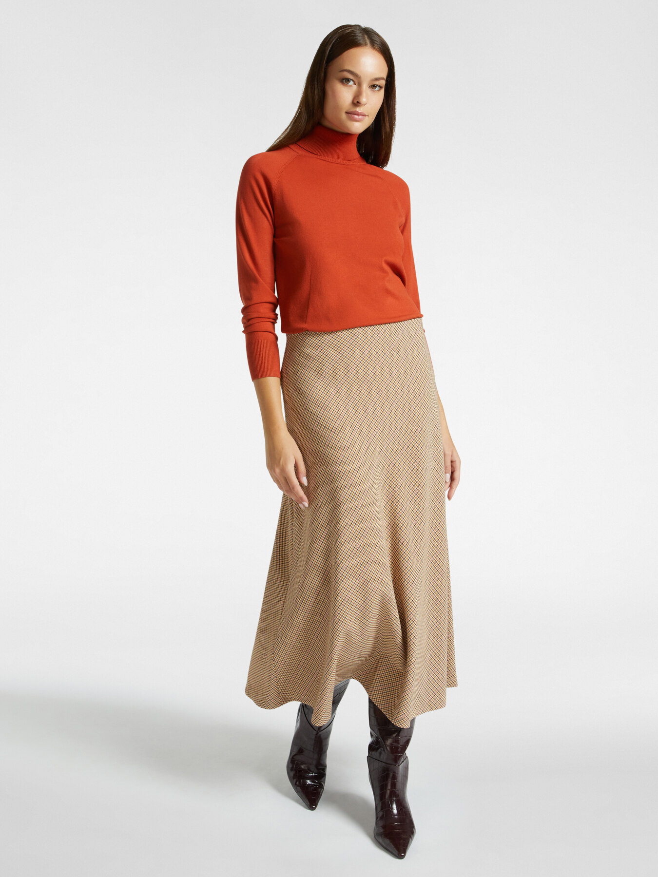 Falda al bies con estampado de cuadros image number 0