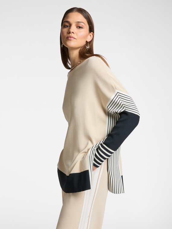 Elena Mirò - Maglia over colour block con righe Donna, Beige Taglia: 01