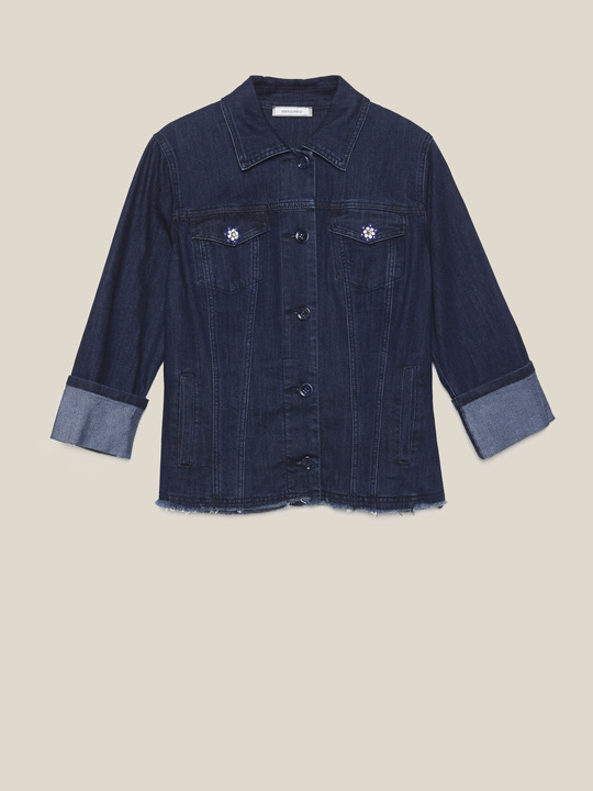 Elenamiro: Denim trucker jacket with beads Blue_1