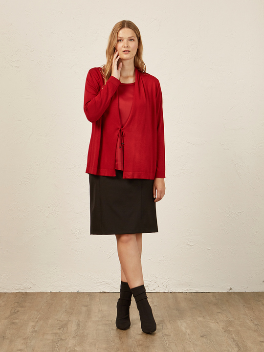 Elenamiro&nbsp;: Cardigan avec top en satin Rouge_1