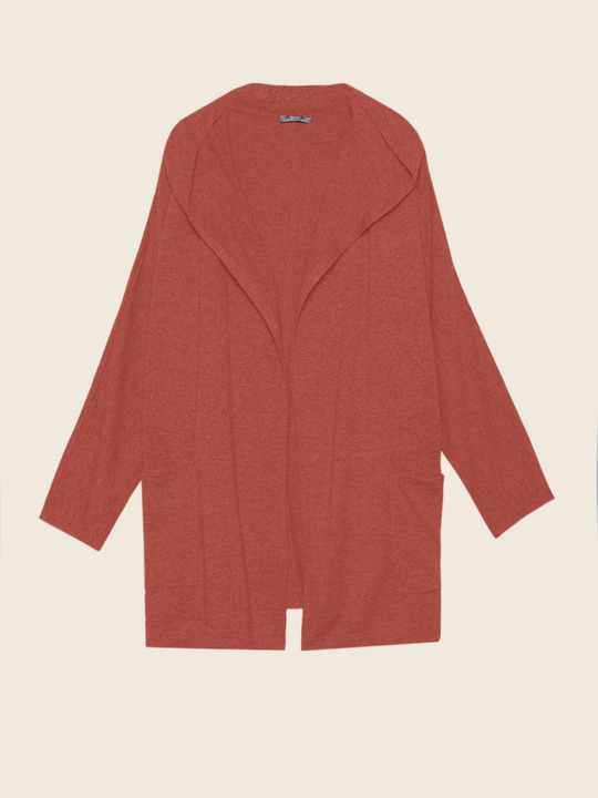 Elenamiro: Cardigan aberto com capuz Alaranjado_1