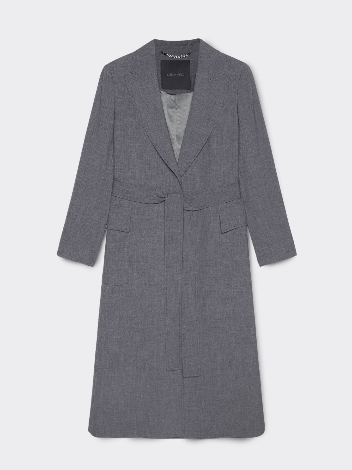 Trench coat in grisaglia con cintura image number 4