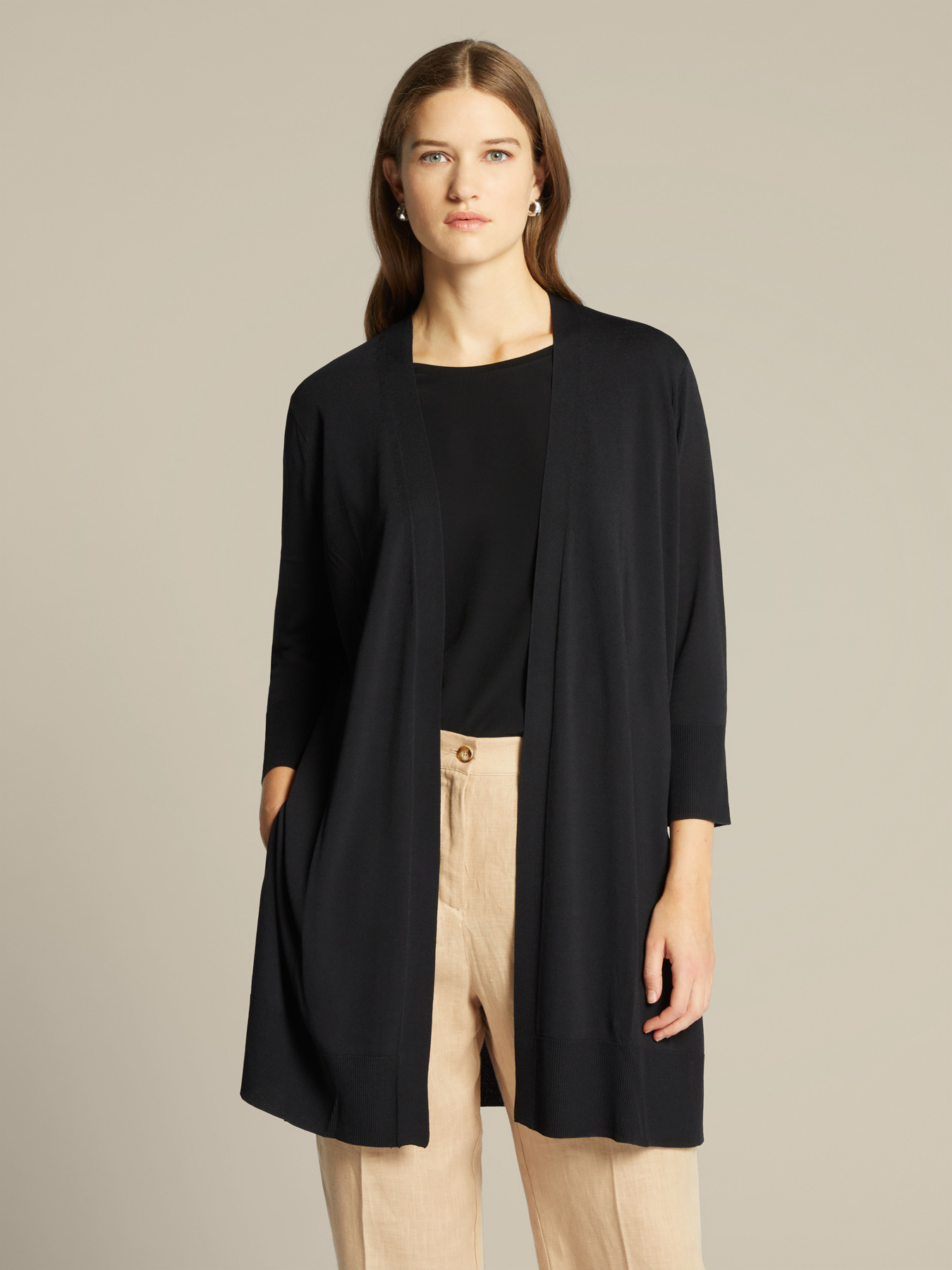 Cardigan lungo in viscosa cr&ecirc;pe image number 0