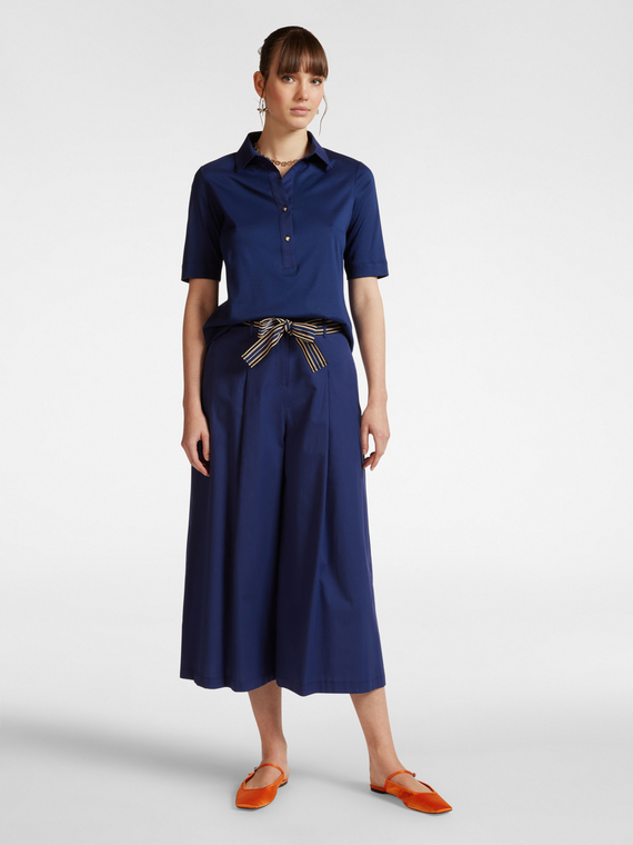 Elena Mirò - Pantaloni ampi con cintura a righe Donna, Blu Taglia: 46