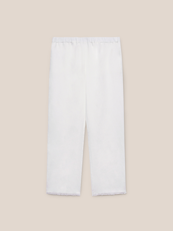 Linen trousers with fringes at the hem