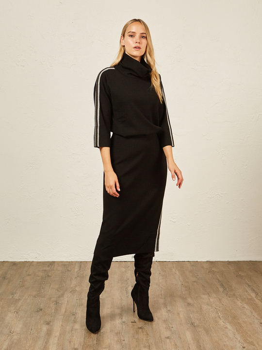 Elenamiro&nbsp;: Jupe en tricot avec bordure lat&eacute;rale Noir_1