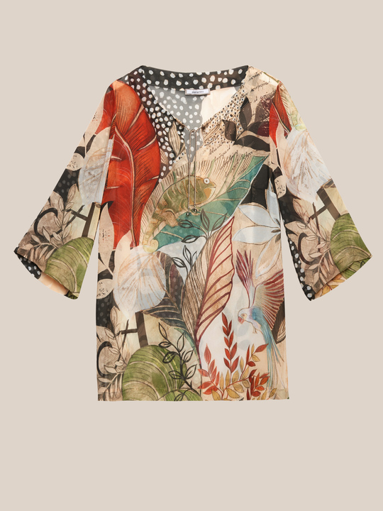 Elenamiro: T&uacute;nica em georgette estampada Bege_1