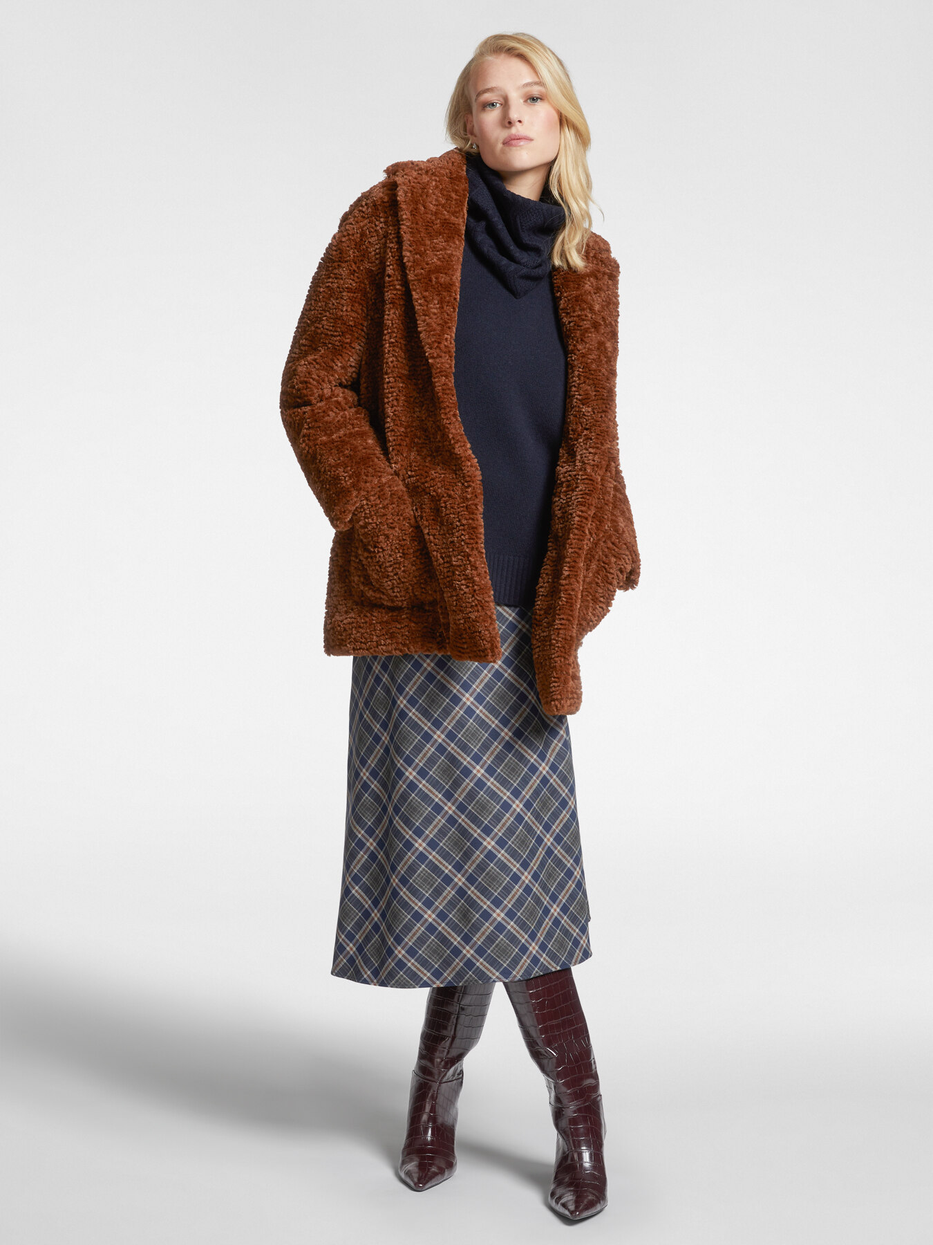 Bias-cut midi skirt, check pattern image number 0