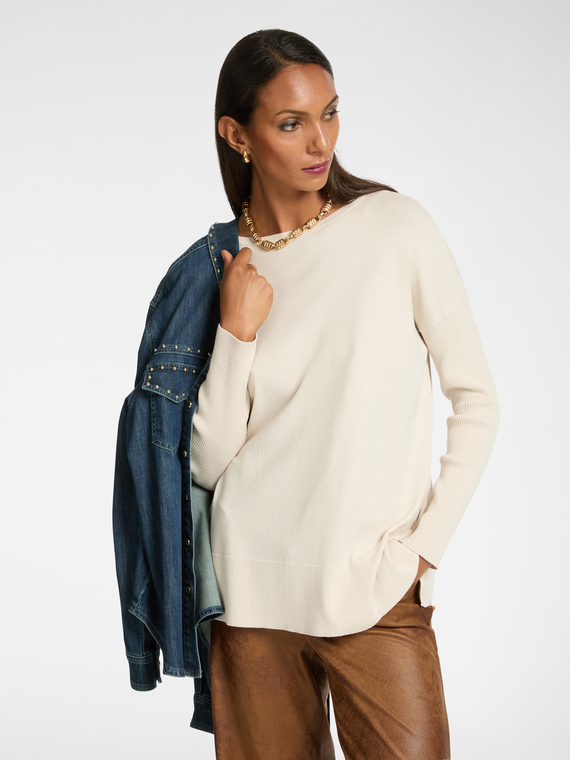 Elena Mirò - Maglia con scollo a barca Donna, Bianco Taglia: L (50 IT)