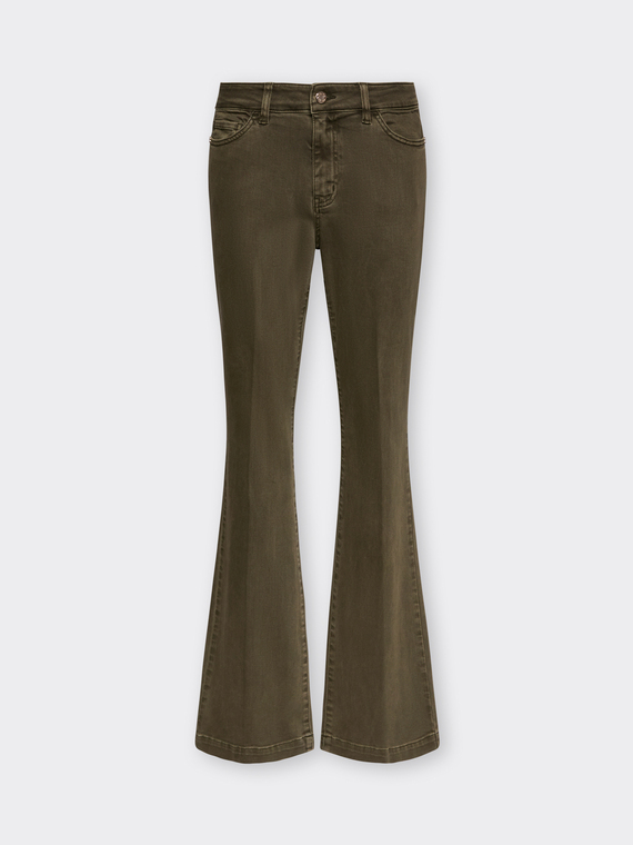 Pantalon flare en drill m&eacute;lang&eacute; coton