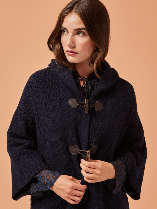 Elenamiro&nbsp;: Cape &agrave; capuche et brandebourgs Bleu_1