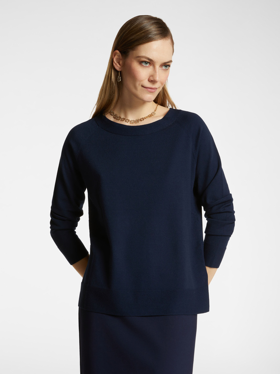 Elena Mirò - Maglia con scollo a barchetta Donna, Blu Taglia: XS (42 IT)