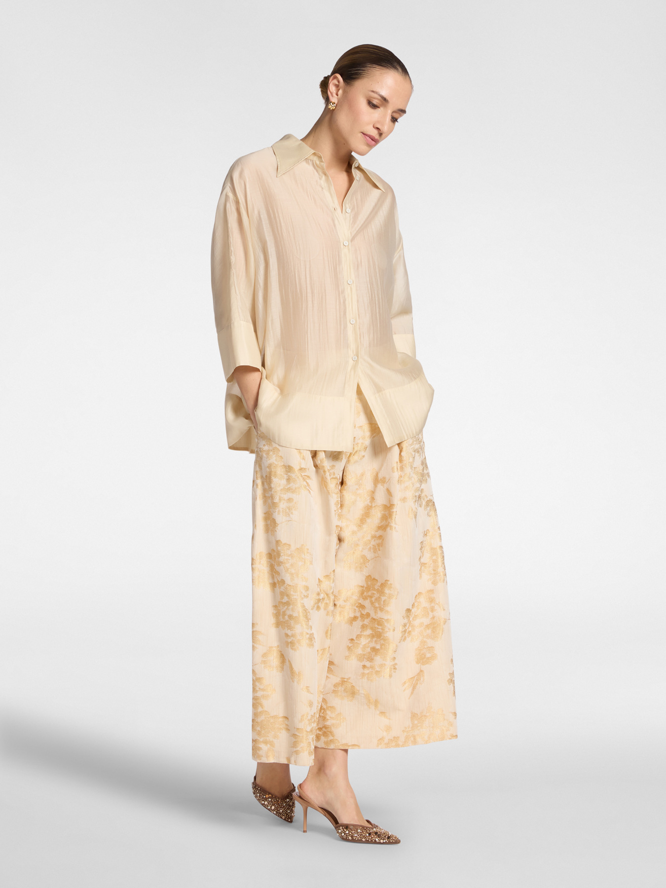 Cropped jacquard trousers image number 0