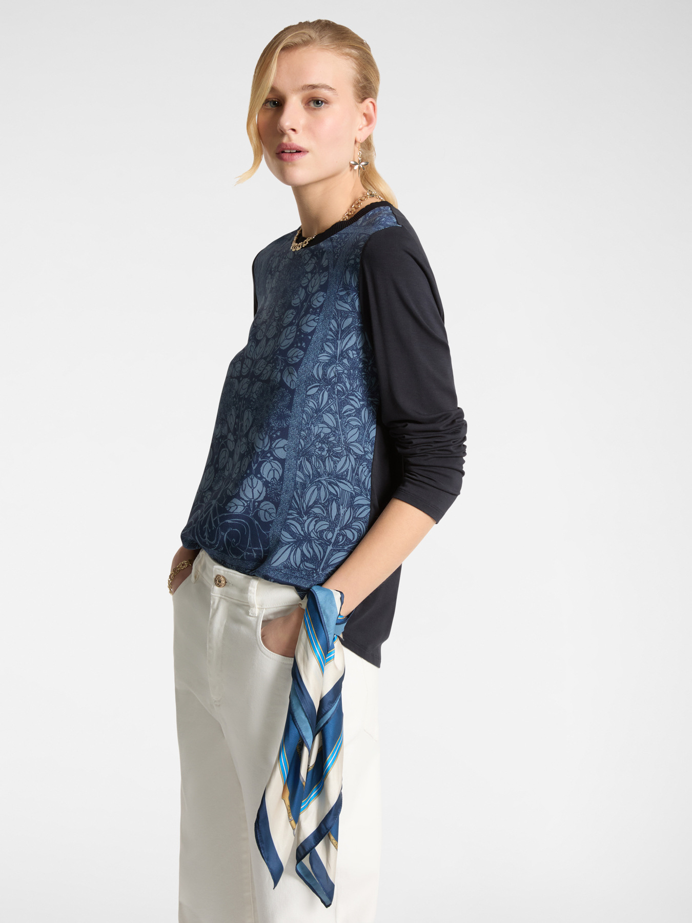 Dual-fabric T-shirt with print image number 0