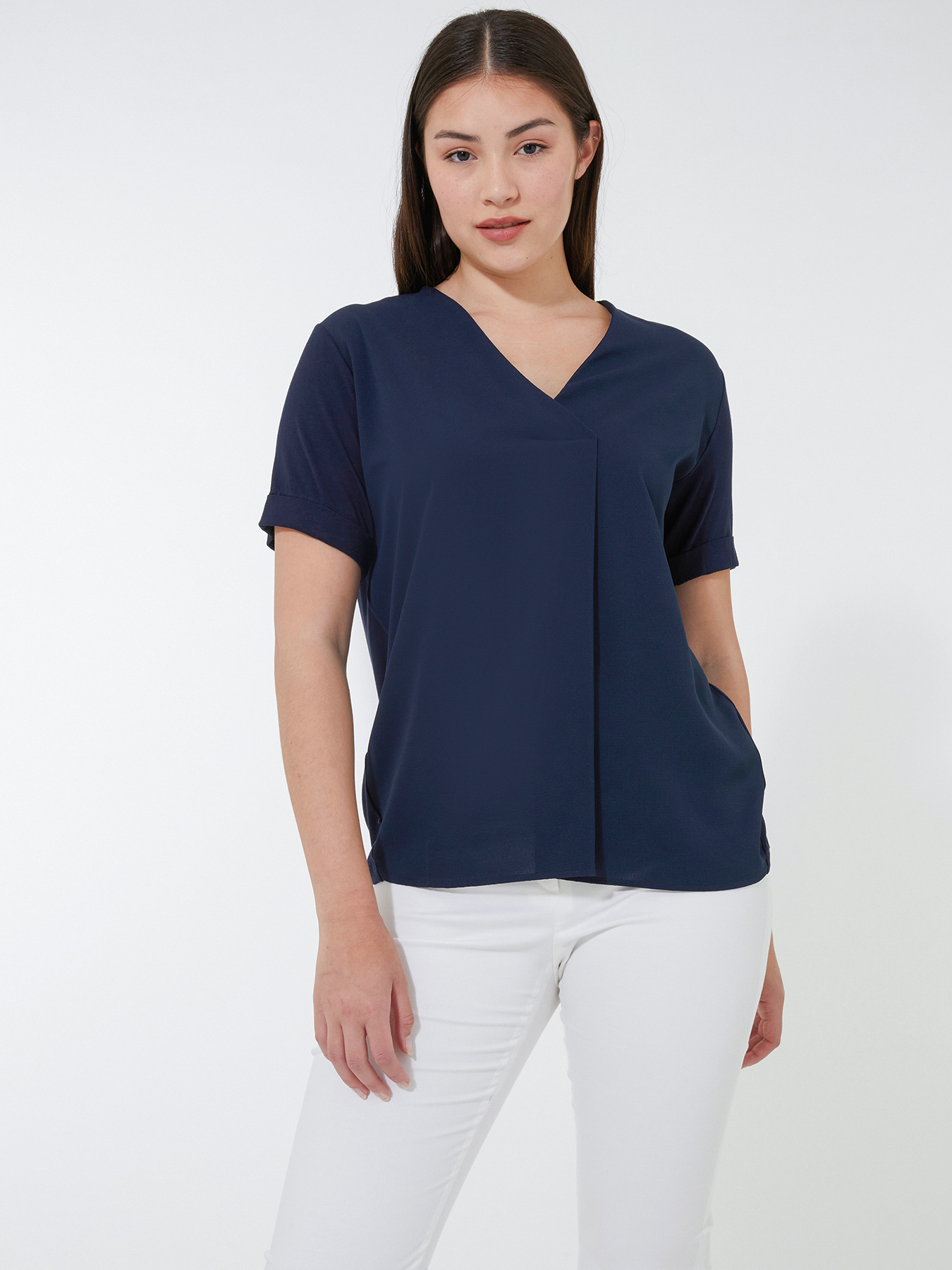 T-SHIRT AUS ZWEI VERSCHIEDENEN MATERIALIEN EINFARBIG - &Ouml;KO-STOFF image number 2