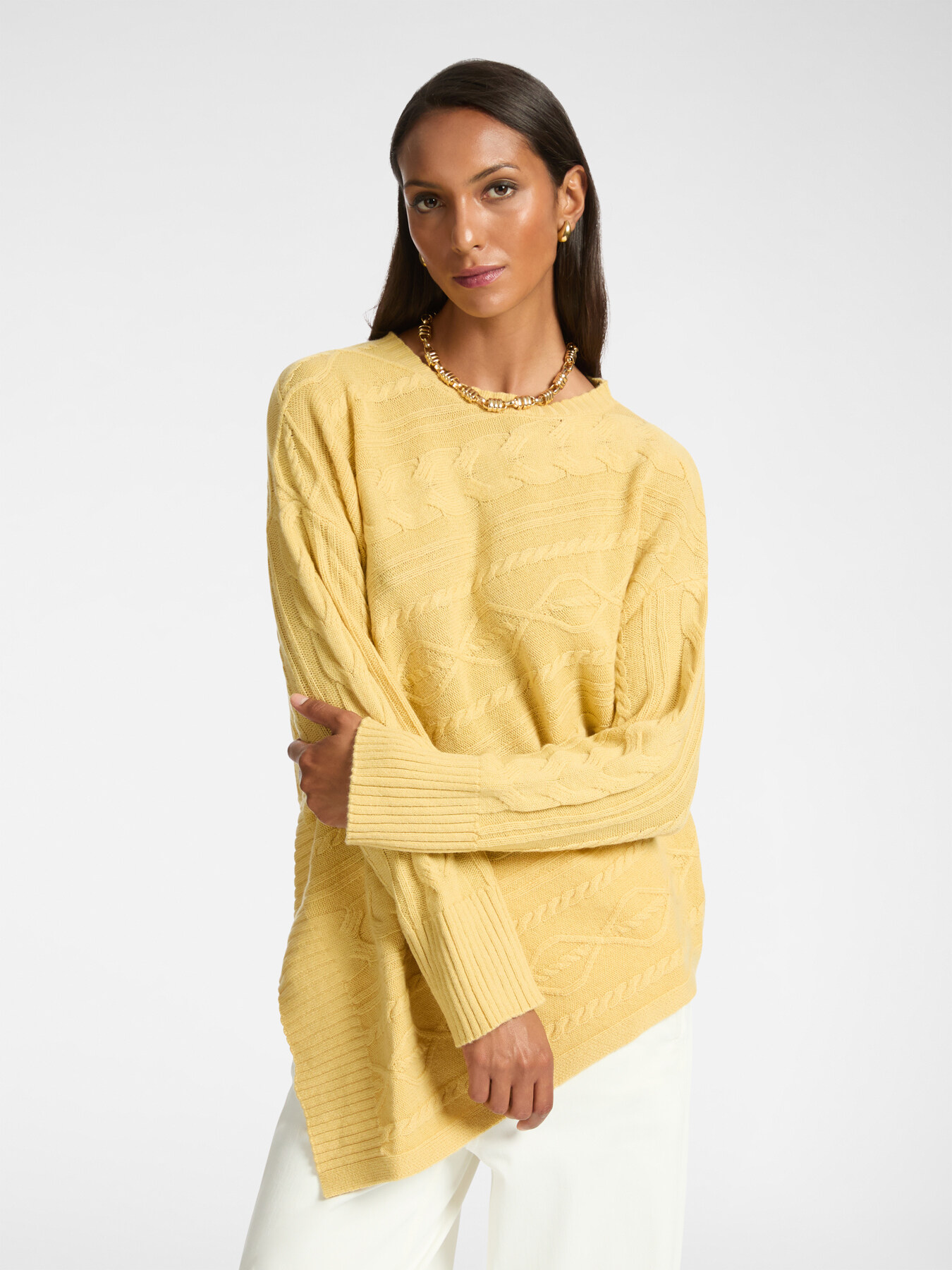 Asymmetrical cable knit wool sweater image number 4