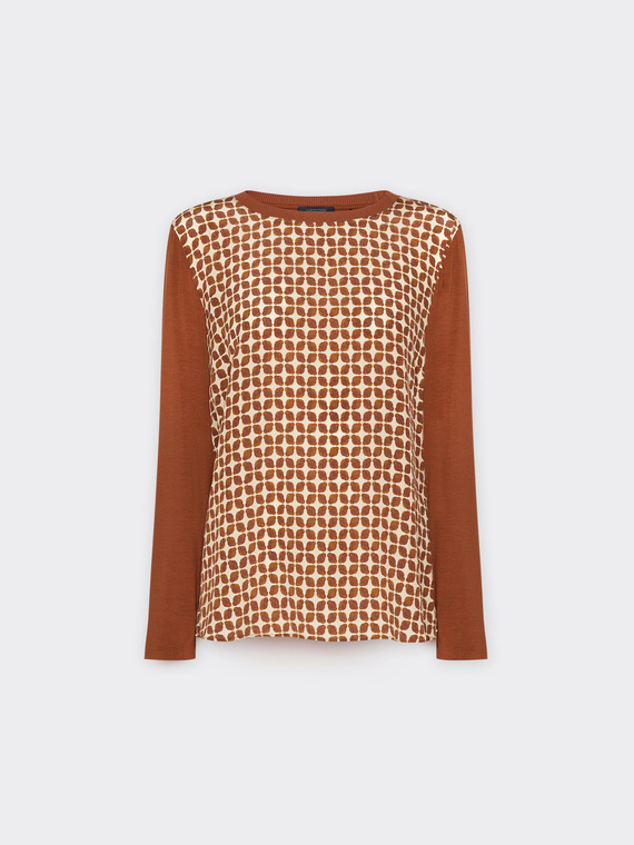 T-shirt with printed silk front