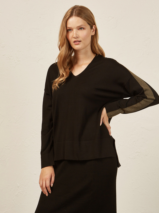 Elenamiro&nbsp;: Chandail en laine &agrave; bord contrastant Noir_1