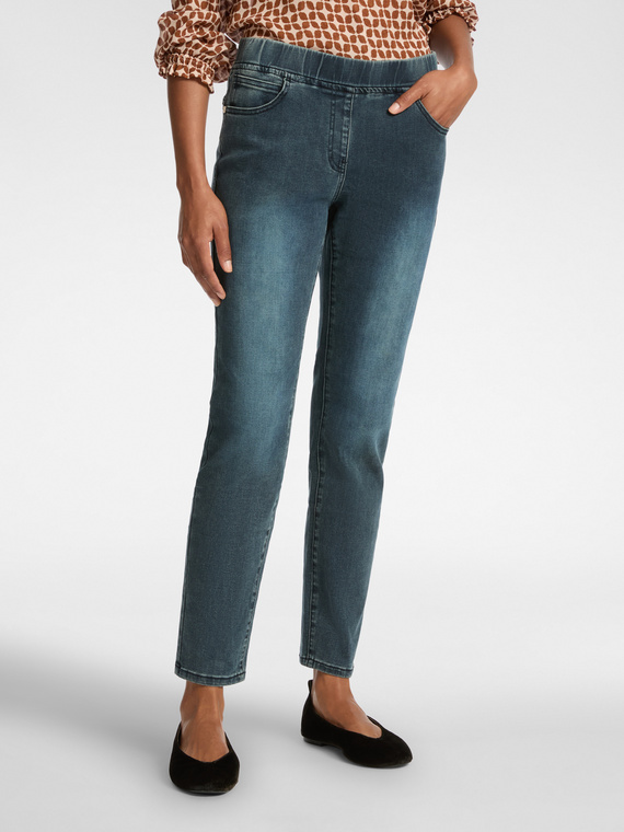 Elena Mirò - Pull-on jeggings 5 tasche, Pat Donna, Blu Taglia: 46
