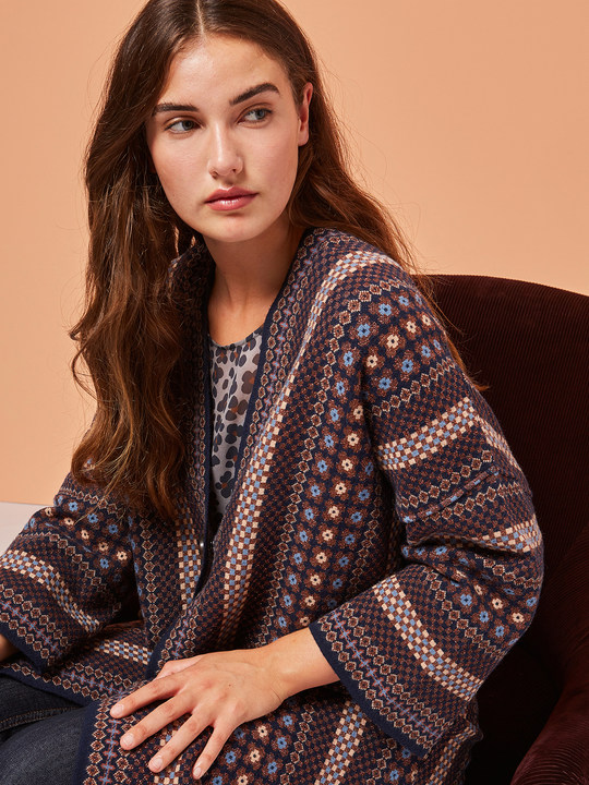 Elenamiro&nbsp;: Cardigan en jacquard long Bleu_1