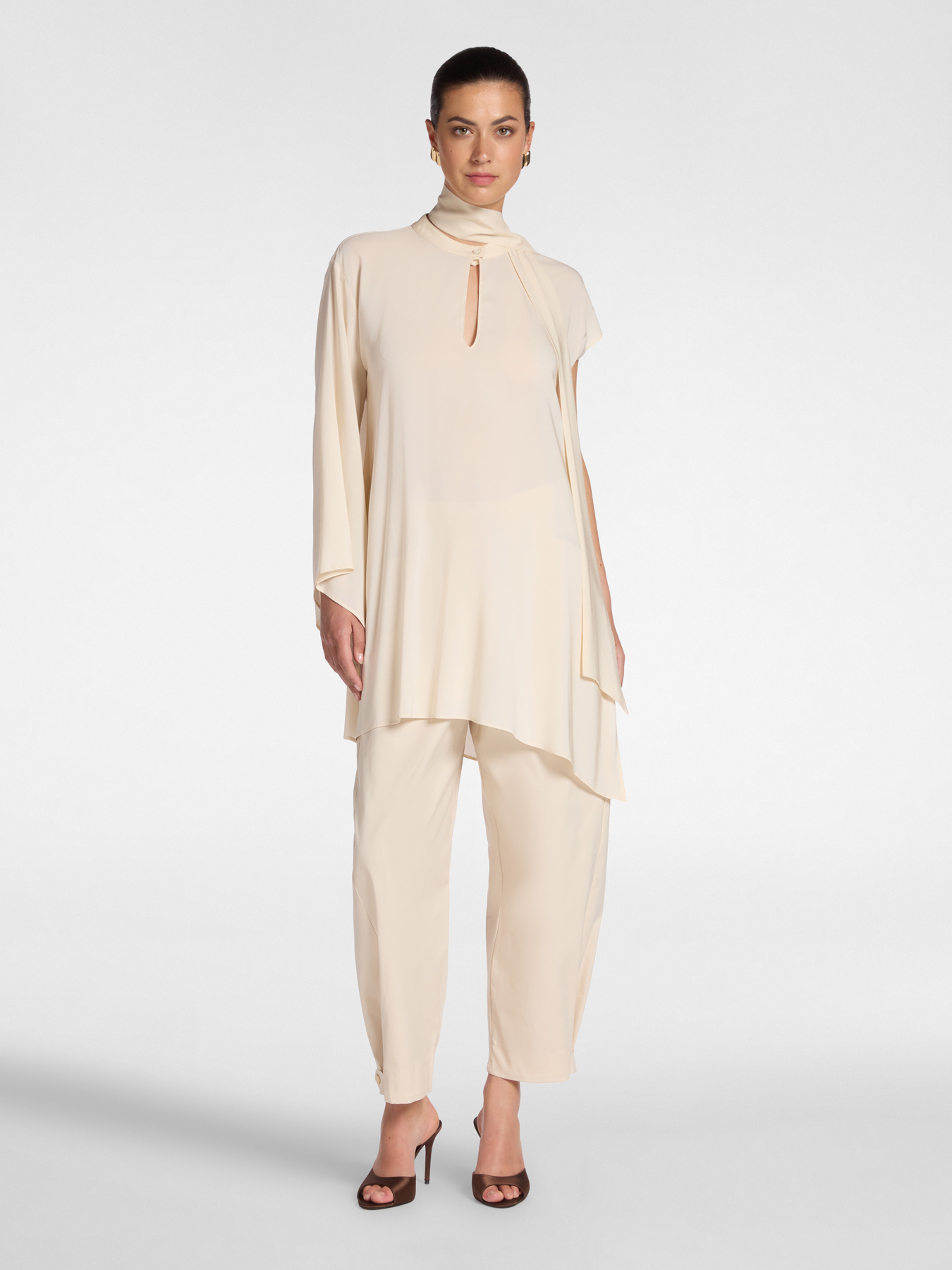 Long asymmetric blouse with sash image number 2