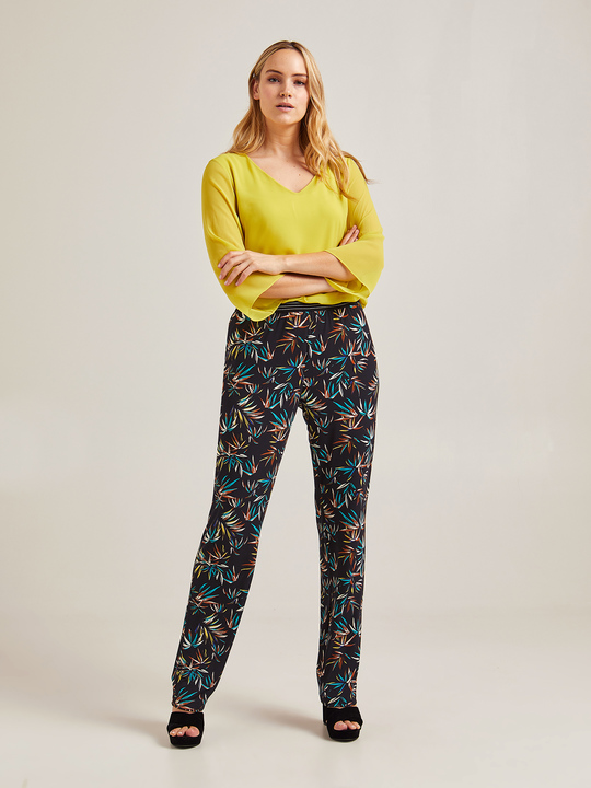 Elenamiro: Hose aus bedrucktem Jersey Schwarz_1