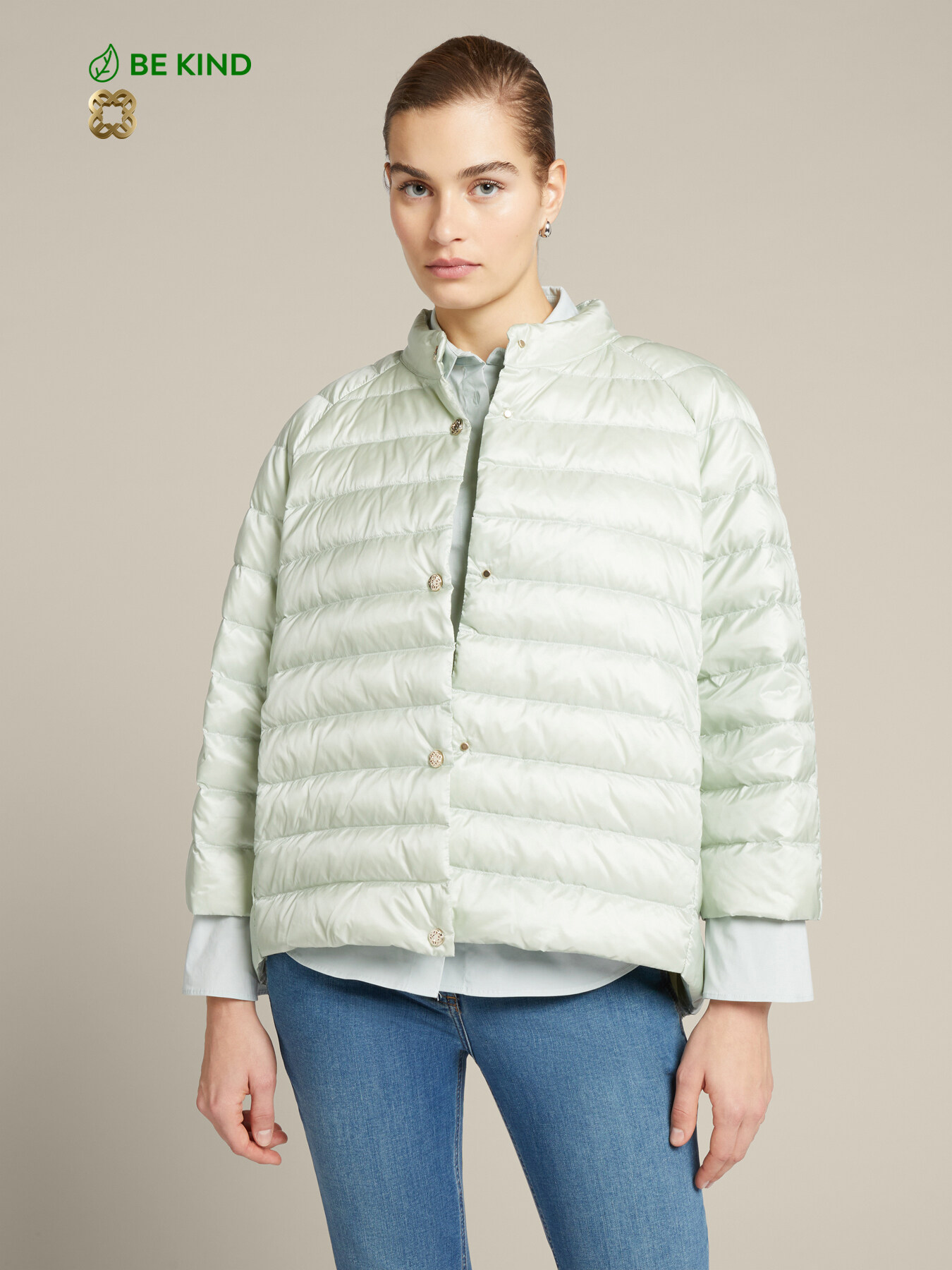 Short quilted recycled nylon down jacket image number 0
