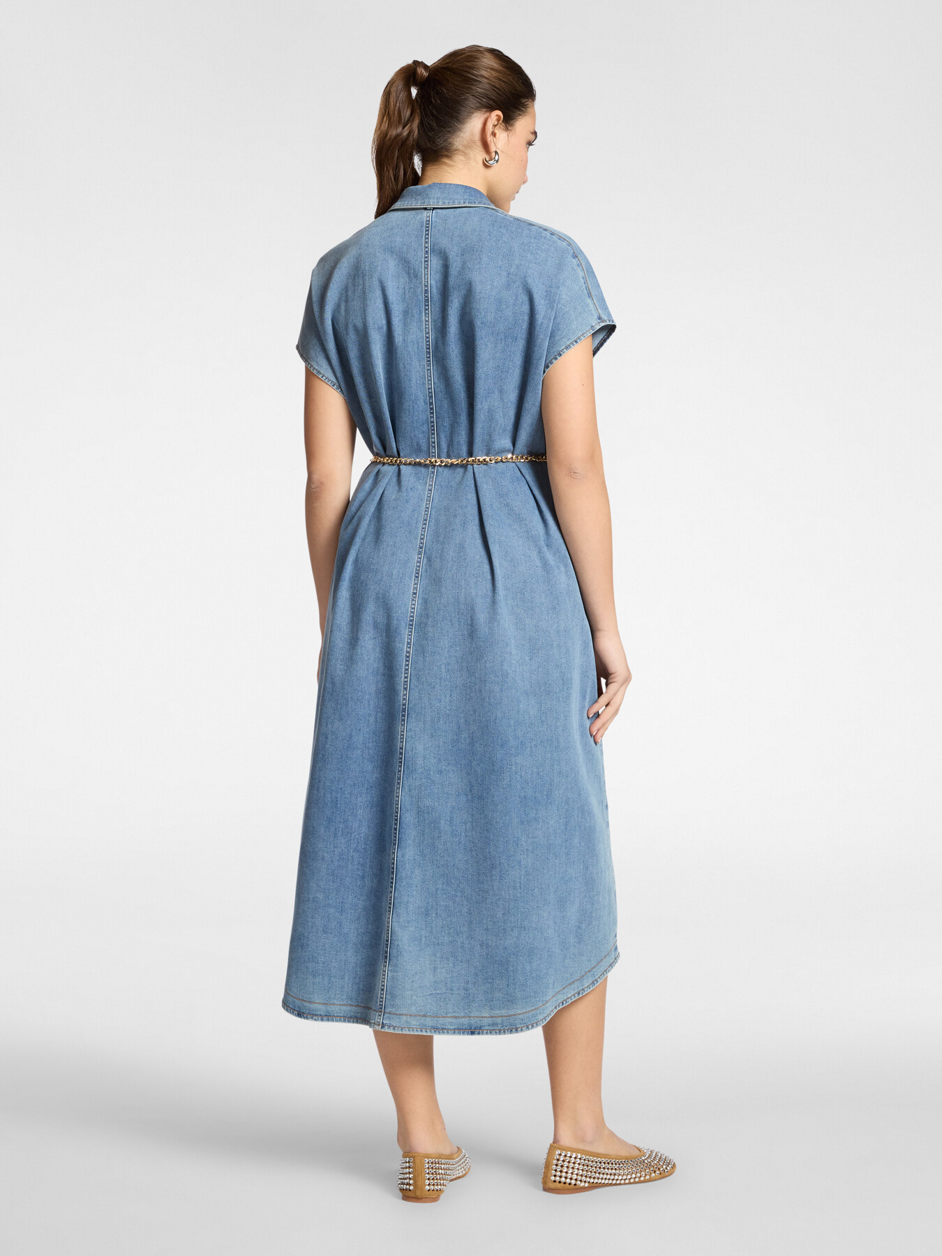 Denim dress with belt image number 1
