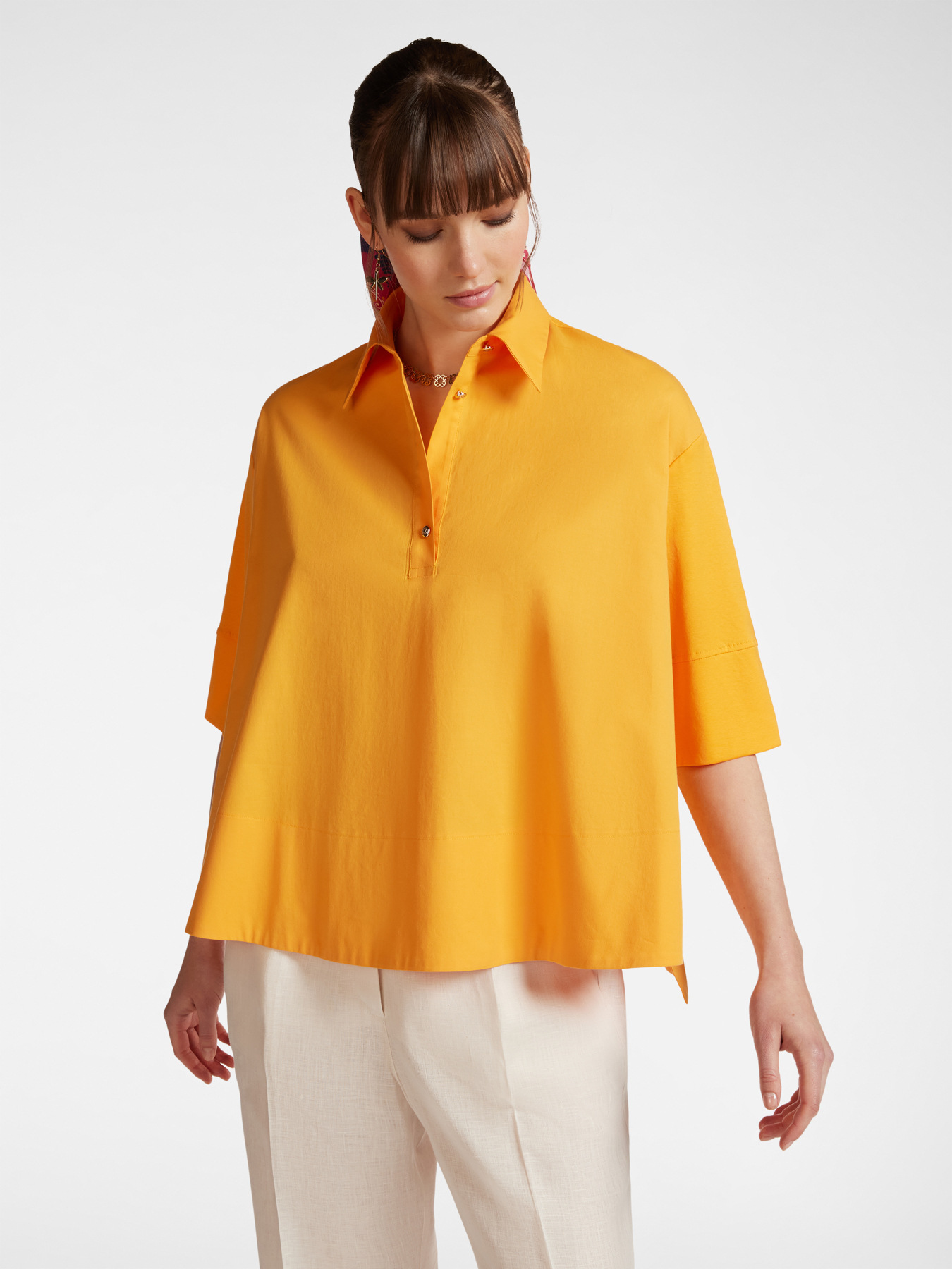 Blusa amplia en dos tejidos image number 0