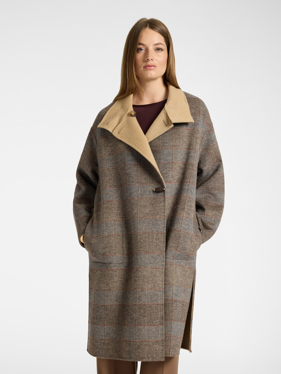 Cappotto misto lana check asimmetrico